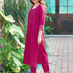 SANISA Floral Yoke Design Thread Work Kurta With Trousers & Dupatta image 5