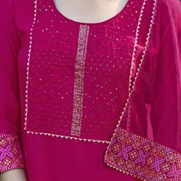 SANISA Floral Yoke Design Thread Work Kurta With Trousers & Dupatta image 4