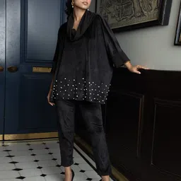 Rhe-Ana Embellished Cowl Neck Top With Trousers-58