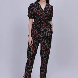 Aumbe Abstract Printed V Neck Top With Trousers Co-Ords-picture-29
