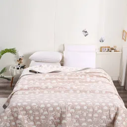 URBAN DREAM Kids Beige Printed Cotton Double Queen Bed Cover-image-51