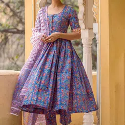 KALINI Floral Printed Anarkali Kurta With Trousers & Dupatta-picture-12