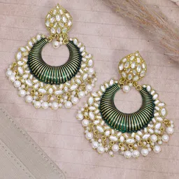 Crunchy Fashion Green Gold-Plated Classic Chandbalis Earrings-27