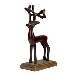 Hind Decor Dark Red Reindeer Standing On Wooden Showpiece-9