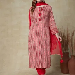 FASHOR Red Ethnic Motifs Printed Regular Kurta with Salwar & Dupatta-image-56