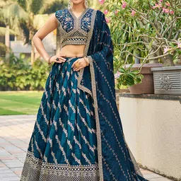 CHANSI Embroidered Thread Work Ready to Wear Lehenga & Blouse With Dupatta-picture-15