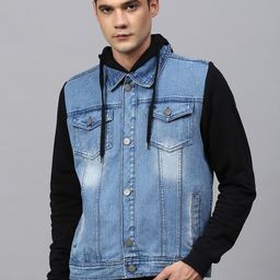 Campus Sutra Men Blue Washed Windcheater Outdoor Denim Jacket-image-127