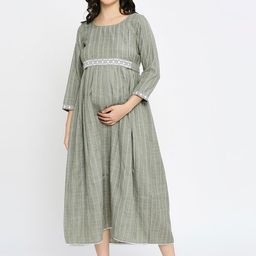 DUMMY SHAPE Self Design Maternity A-Line Midi Ethnic Dress-image-12