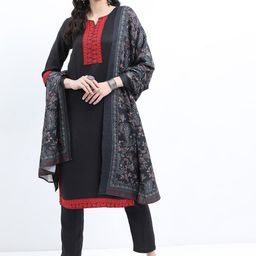 KETCH Women Ethnic Motifs Embroidered Faux Pashmina Kurta with Trousers & Dupatta-picture-42