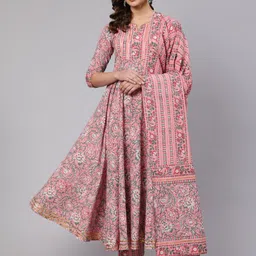 WOMENCLICK Ethnic Motifs Printed Pure Cotton Kurta With Pyjamas & Dupatta-43