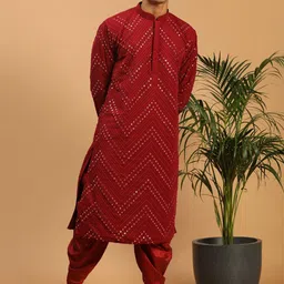 SHRESTHA BY VASTRAMAY Men Maroon Embroidered Mirror Work Kurta With Dhoti Pants-18