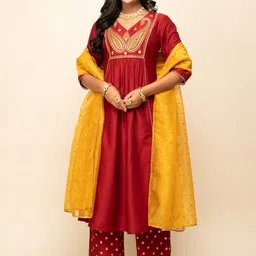 FIORRA Women A-Line Kurta With Palazzo and Dupatta-image-1