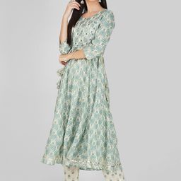 Anouk Green Ethnic Motifs Printed Pure Cotton A-Line Kurta With Trouser & Dupatta image 5