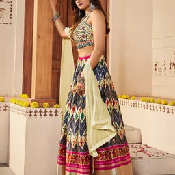 ODETTE Ethnic Motifs Printed Semi-Stitched Lehenga & Unstitched Blouse With Dupatta image 4