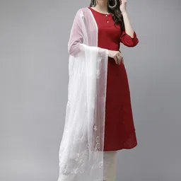 ADA White Chikankari Hand-Embroidered Dupatta-picture-8
