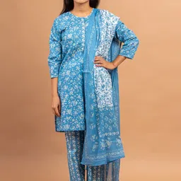 Sangria Girls Floral Printed Pure Cotton A-line Kurta With Trousers & Dupatta-image-80