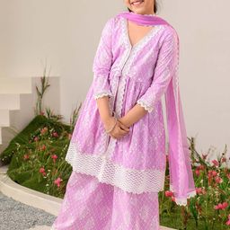 pspeaches Girls Ethnic Motifs Printed Pure Cotton Kurta With Palazzos & Dupatta-picture-10