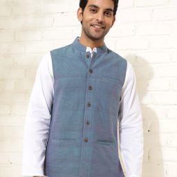 fabindia Men Regular Fit Nehru Jacket with Welt Pockets image 1