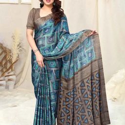 mirchi fashion Geometric Print Saree with Contrast Border image 1