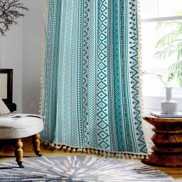 cortina eyelet curtain Geometric Print Window Curtain with Tassels image 1