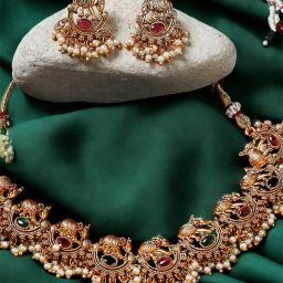 oomph Gold-Plated Stone-Studded Necklace & Earrings Set image 1