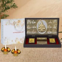 international gift Gold-Plated Shiv Charan Paduka Box with Diyas image 1