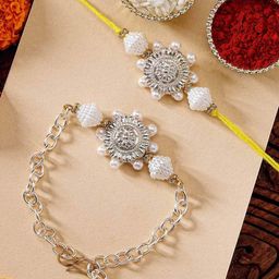 karatcart Set of 2 Men Tie-Up Rakhi Set with Roli Chawal image 1