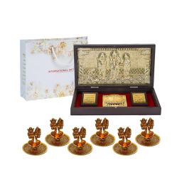 international gift Set of 6 Laxmi Ganesh Diyas with Gold-Plated Ram Darbar Charan Paduka Box image 1
