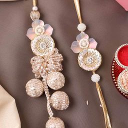 panash Set of 2 Gold-Plated Beaded Floral Tie-Up Rakhis with Roli Chawal image 1