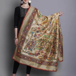 jabama Kalamkari Print Dupatta with Contrast Border image 1