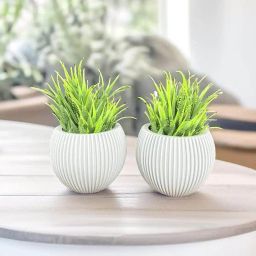 akaar Set of 2 Ribbed Pots with Artificial Fern Plants image 1