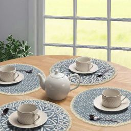 saral home Set of 4 Floral Print Round Shape Placemats image 1