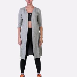 laasa Heathered Long Line Open Front Shrug image 1