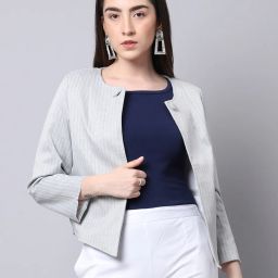 even Striped Front-Open Jacket image 1
