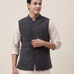 fabindia Geometric Pattern Mandarin-Collar Nehru Jacket image 1