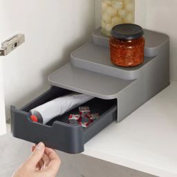 joseph joseph Compact 3-Tier Shelf Organiser with Drawer for Cabinet image 1