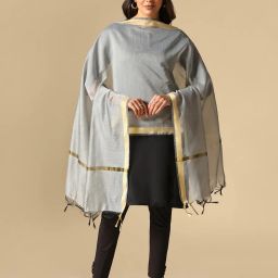 hritika Zari Border Dupatta with Tassels image 1