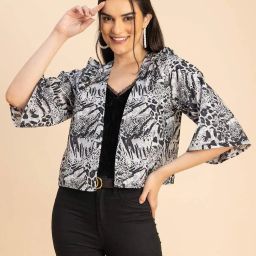 moomaya Women Leopard Printed Shrug with Open-Front image 1