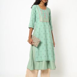 avaasa mix n' match Block Print Layered A-line Kurta image 1
