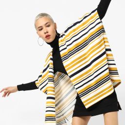 ajio Striped Open-Front Shrug image 1