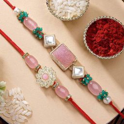 karatcart Set of 2 Men Tie-Up Rakhi Set with Roli Chawal image 1