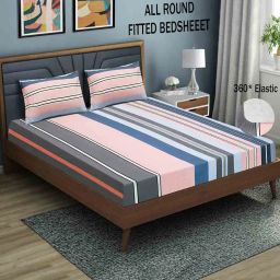 good homes Geometric Print 144 TC Double Fully Fitted Bed Sheet with 2 Pillow Covers image 1