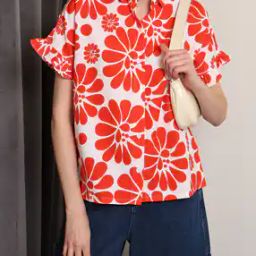 Shein Short Flounce Sleeves Floral Print Shirt-image-11