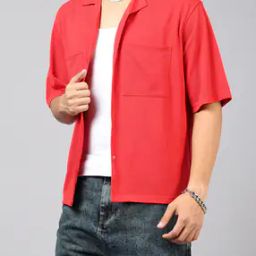 Shein Cuban Collar Drop Shoulder Shirt with Chest Pockets-image-49
