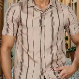 Shein Short Sleeve Cuban Collar Striped Shirt-image-98