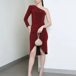 Shein Midi Length One Shoulder Wrap Dress-image-64