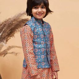 vastramay Boys Geometric Print Nehru Jacket image 2