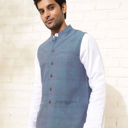 fabindia Men Regular Fit Nehru Jacket with Welt Pockets image 2