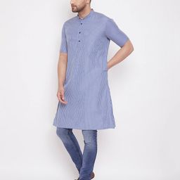 even Striped Long Kurta with Patch Pocket image 2
