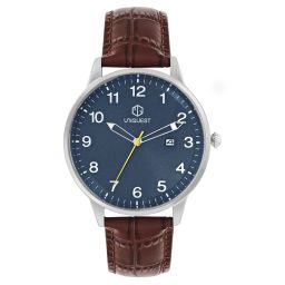 uniquest Blue Dial Analogue Fashion Watch with Date Function And Leather Strap For Men image 2